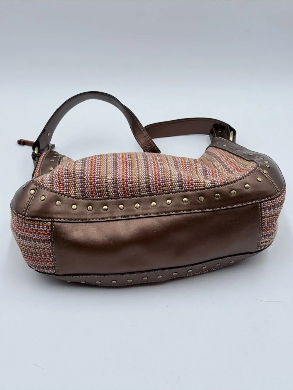 Vintage Y2K Fossil Woven Hobo Shoulder Bag Colorful Tweed Boho with Key